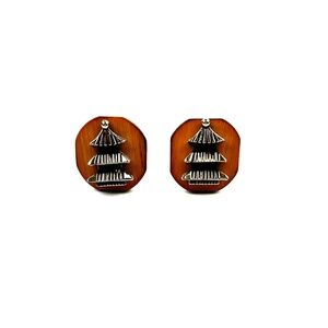 Vintage Cufflinks Pagoda Temple Signed Swank Bamboo & Metal Men's Gift MCM